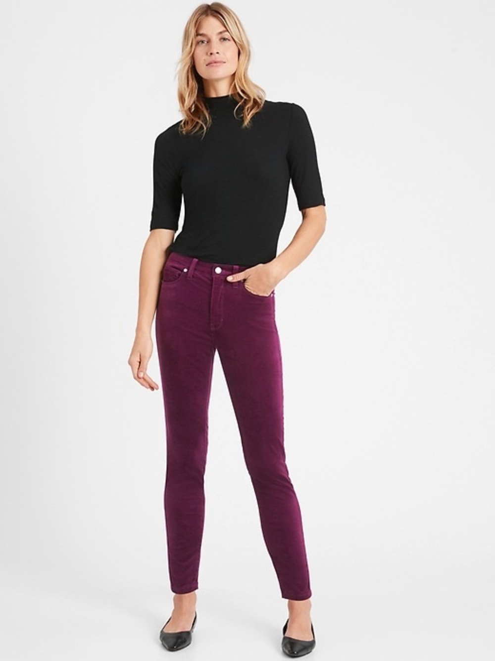 Banana Republic Burgundy Velvet High Rise Skinny Pants 24 petite dark academia
